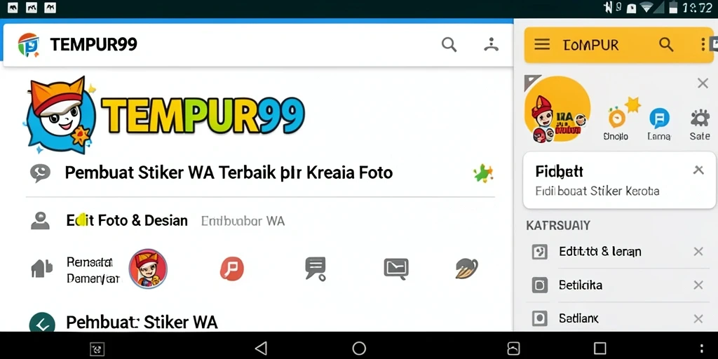 Tampilan antarmuka aplikasi TEMPUR99 untuk Pembuat Stiker WA yang user-friendly.